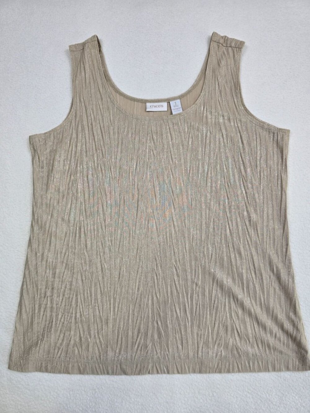 Chicos Gold Shimmer Textured Tank Top Size 1 Medium